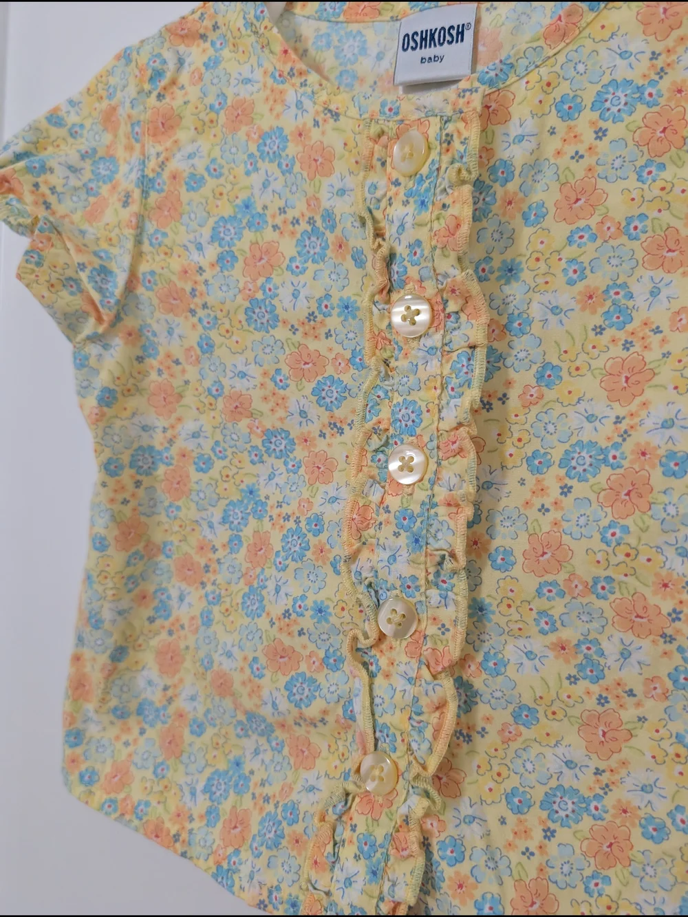 Vintage OshKosh B'gosh Yellow Floral Ruffle-Front Girls' Top